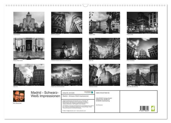 Produktbild: Madrid - Schwarz-Wei&szlig; Impressionen (Wandkalender 2026 DIN A2 quer), CALVENDO Monatskalender