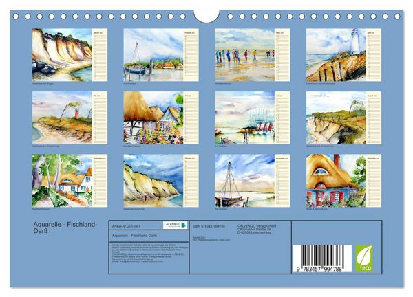 Produktbild: Aquarelle - Fischland-Dar&szlig; (Wandkalender 2026 DIN A4 quer), CALVENDO Monatskalender