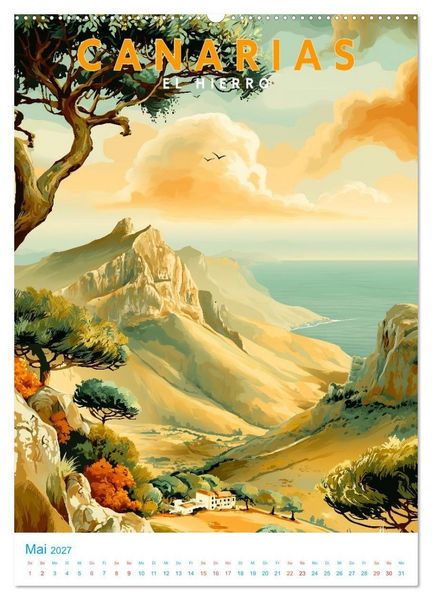 Produktbild: Kanarische Inseln - Old School Poster Style (hochwertiger Premium Wandkalender 2027 DIN A2 hoch), Kunstdruck in Hochglanz