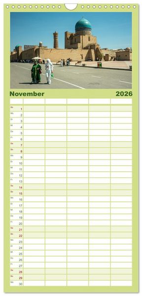 Produktbild: Familienplaner 2026 - Usbekistan und seine Kultursch&auml;tze mit 5 Spalten (Wandkalender, 21 x 45 cm) CALVENDO
