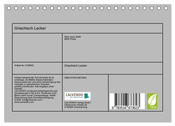 Produktbild: Griechisch Lecker (Tischkalender 2026 DIN A5 quer), CALVENDO Monatskalender
