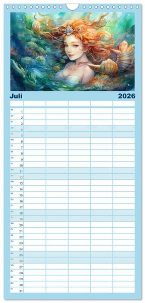 Produktbild: Familienplaner 2026 - Liebliche Meerjungfrauen mit 5 Spalten (Wandkalender, 21 x 45 cm) CALVENDO