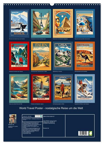 Produktbild: World Travel Poster - nostalgische Reise um die Welt (Wandkalender 2026 DIN A2 hoch), CALVENDO Monatskalender