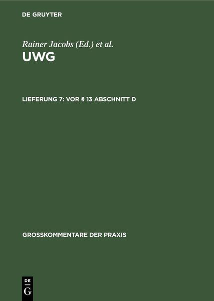 Produktbild: Vor &sect; 13 Abschnitt D
