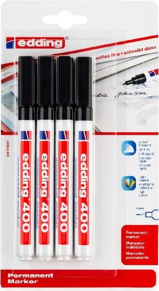 Produktbild: edding 400 Permanentmarker, 1mm, 4er Set schwarz