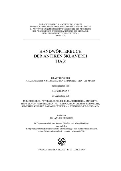 Produktbild: Handw&ouml;rterbuch der antiken Sklaverei (HAS)