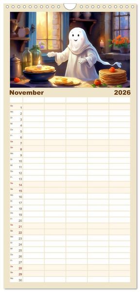 Produktbild: Familienplaner 2026 - Korbinian, der kleine Geist mit 5 Spalten (Wandkalender, 21 x 45 cm) CALVENDO
