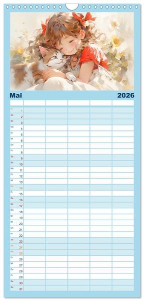 Produktbild: Familienplaner 2026 - Der M&auml;dchen-Kalender mit 5 Spalten (Wandkalender, 21 x 45 cm) CALVENDO