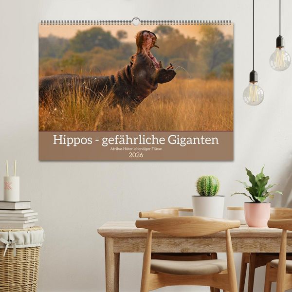 Produktbild: Hippos - Gef&auml;hrliche Giganten (Wandkalender 2026 DIN A2 quer), CALVENDO Monatskalender