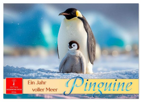 Pinguine - ein Jahr voller Meer (Wandkalender 2026 DIN A2 quer), CALVENDO Monatskalender