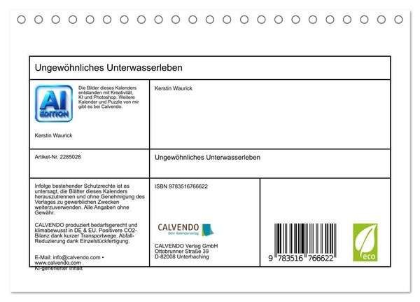 Produktbild: Ungew&ouml;hnliches Unterwasserleben (Tischkalender 2027 DIN A5 quer), CALVENDO Monatskalender