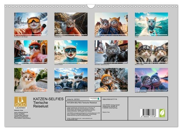 Produktbild: KATZEN-SELFIES Tierische Reiselust (Wandkalender 2027 DIN A3 quer), CALVENDO Monatskalender