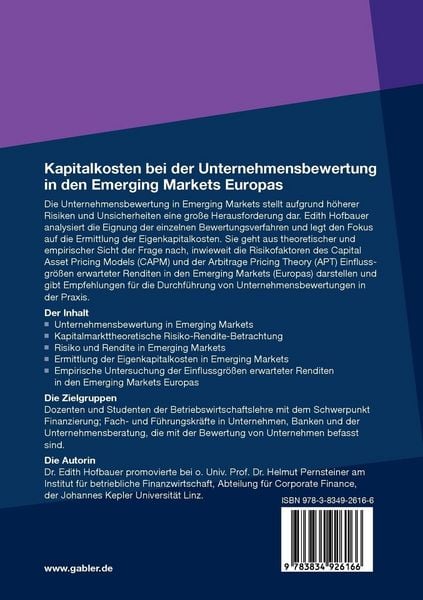 Produktbild: Kapitalkosten bei der Unternehmensbewertung in den Emerging Markets Europas