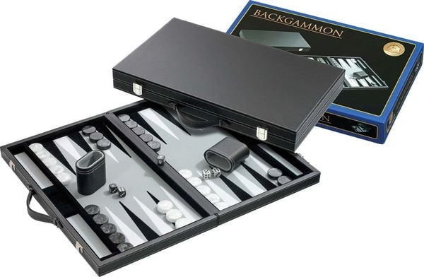 Philos Backgammon grau, groß, Kunstleder