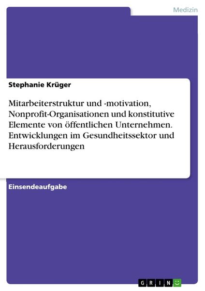 Produktbild: Mitarbeiterstruktur und -motivation, Nonprofit-Organisationen und konstitutive Elemente von &ouml;ffentlichen Unternehmen. Entwicklungen im Gesundheitssektor und Herausforderungen
