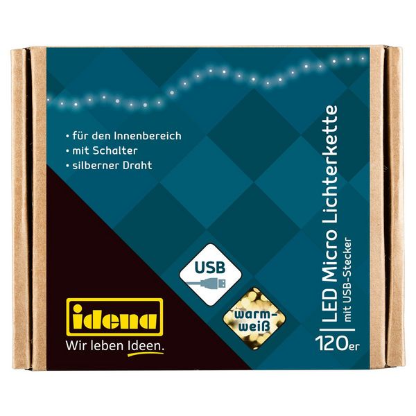 Produktbild: Idena Lichterkette 120 Micro LED warmwei&szlig; mit USB 13,4m