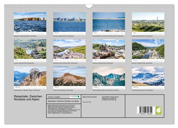 Produktbild: Reiseziele: Zwischen Nordsee und Alpen (Wandkalender 2027 DIN A3 quer), CALVENDO Monatskalender
