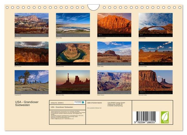 Produktbild: USA - Grandioser S&uuml;dwesten (Wandkalender 2027 DIN A4 quer), CALVENDO Monatskalender