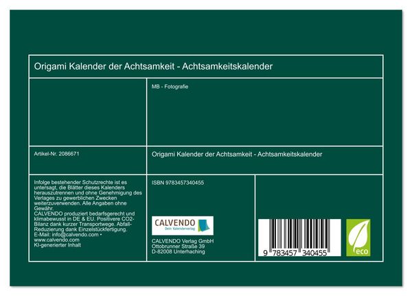 Produktbild: Origami Kalender der Achtsamkeit - Achtsamkeitskalender (Tischkalender 2026 DIN A5 quer), CALVENDO Monatskalender