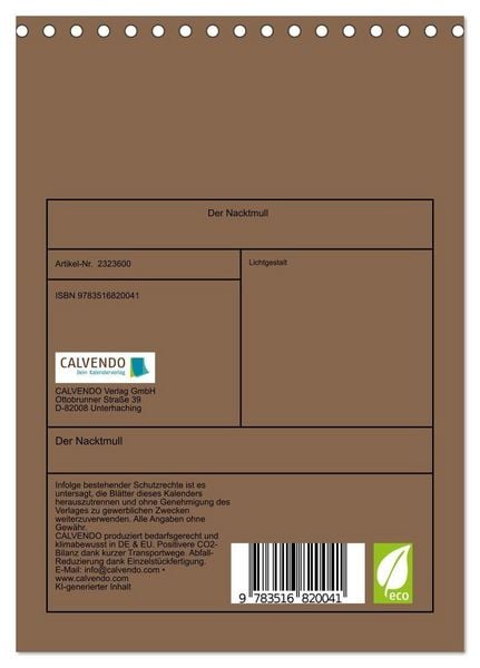 Produktbild: Der Nacktmull (Tischkalender 2027 DIN A5 hoch), CALVENDO Monatskalender