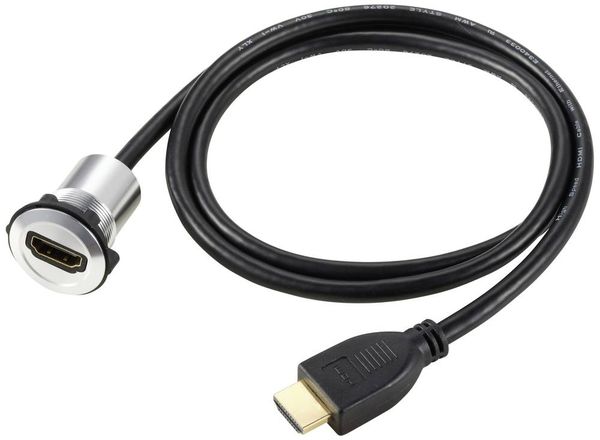 Produktbild: TRU COMPONENTS TC-11980456 HDMI Panel-Adapter Buchse HDMI-Buchse - HDMI-Stecker Silber Polzahl: 1 Kabell&auml;nge: 90 cm Inhalt: 1 St.