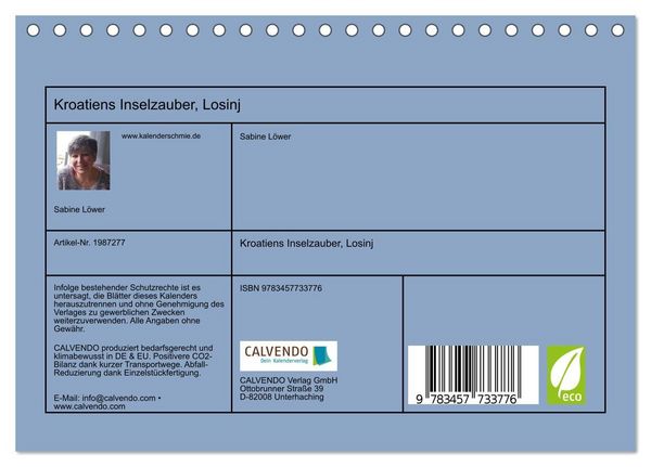 Produktbild: Kroatiens Inselzauber, Losinj (Tischkalender 2026 DIN A5 quer), CALVENDO Monatskalender
