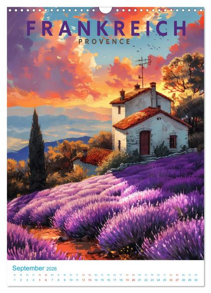 Produktbild: Frankreich - Old School Poster Style (Wandkalender 2026 DIN A3 hoch), CALVENDO Monatskalender