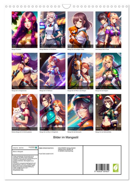 Produktbild: Bilder im Mangastil (Wandkalender 2026 DIN A3 hoch), CALVENDO Monatskalender
