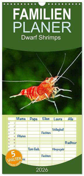 Familienplaner 2026 - Dwarf Shrimps mit 5 Spalten (Wandkalender, 21 x 45 cm) CALVENDO