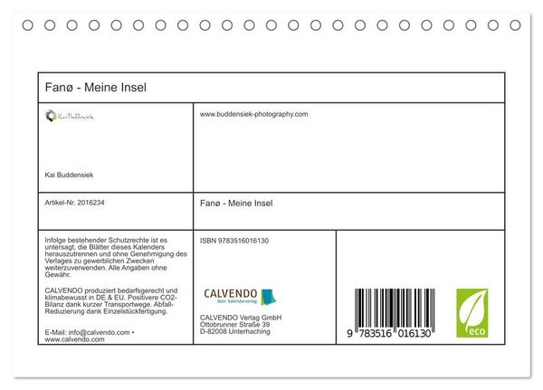 Produktbild: Fan&oslash; - Meine Insel (Tischkalender 2026 DIN A5 quer), CALVENDO Monatskalender