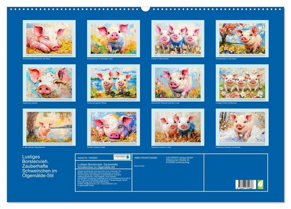 Produktbild: Lustiges Borstenvieh. Zauberhafte Schweinchen im &Ouml;lgem&auml;lde-Stil (Wandkalender 2026 DIN A2 quer), CALVENDO Monatskalender