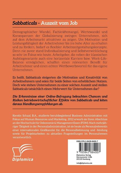 Produktbild: Sabbaticals - Auszeit vom Job: Eine empirische Untersuchung &uuml;ber den Nutzen aus Unternehmenssicht