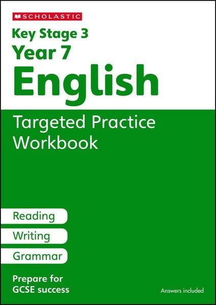 Produktbild: KS3 Year 7 English Targeted Practice Workbook with answers.