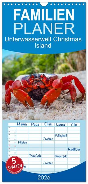 Produktbild: Familienplaner 2026 - Unterwasserwelt Christmas Island mit 5 Spalten (Wandkalender, 21 x 45 cm) CALVENDO