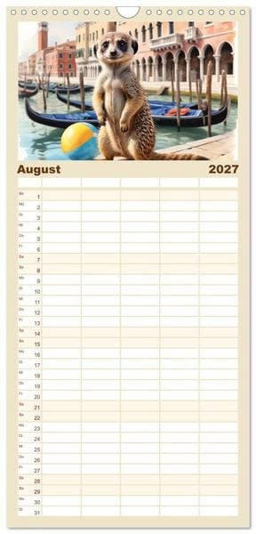 Produktbild: Familienplaner 2027 - Erdm&auml;nnchen in Italien mit 5 Spalten (Wandkalender, 21 x 45 cm) CALVENDO