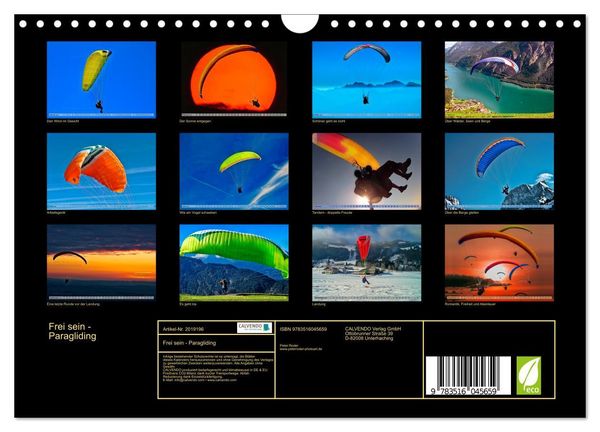 Produktbild: Frei sein - Paragliding (Wandkalender 2026 DIN A4 quer), CALVENDO Monatskalender