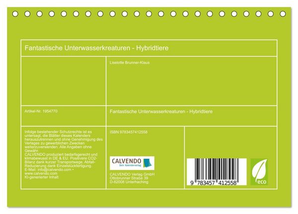 Produktbild: Fantastische Unterwasserkreaturen - Hybridtiere (Tischkalender 2026 DIN A5 quer), CALVENDO Monatskalender