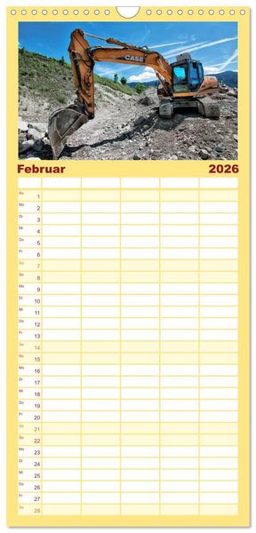 Produktbild: Familienplaner 2026 - Baumaschinen - Maschinen auf der Baustelle mit 5 Spalten (Wandkalender, 21 x 45 cm) CALVENDO