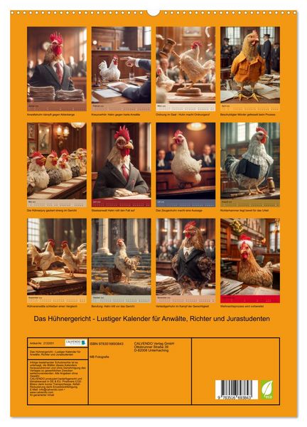 Produktbild: Das H&uuml;hnergericht - Lustiger Kalender f&uuml;r Anw&auml;lte, Richter und Jurastudenten (hochwertiger Premium Wandkalender 2026 DIN A2 hoch), Kunstdruck in Hochglanz
