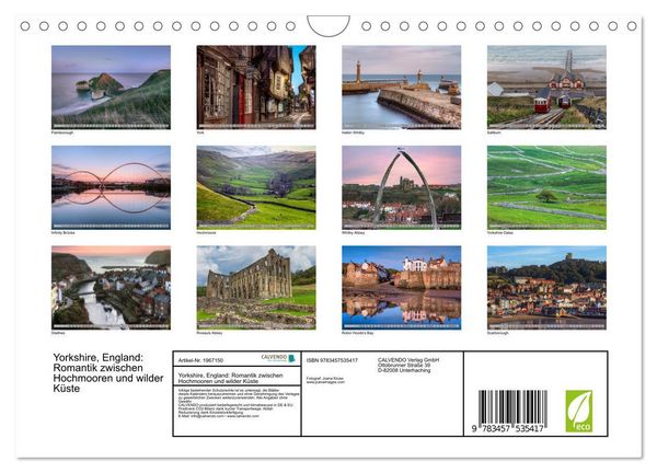 Produktbild: Yorkshire, England: Romantik zwischen Hochmooren und wilder K&uuml;ste (Wandkalender 2026 DIN A4 quer), CALVENDO Monatskalender