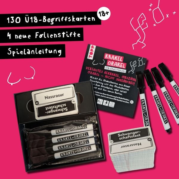 Produktbild: Krakel-Orakel &Uuml;18-Erweiterung &ndash; Hei&szlig;e Orakelkarten, neue Krakelstifte