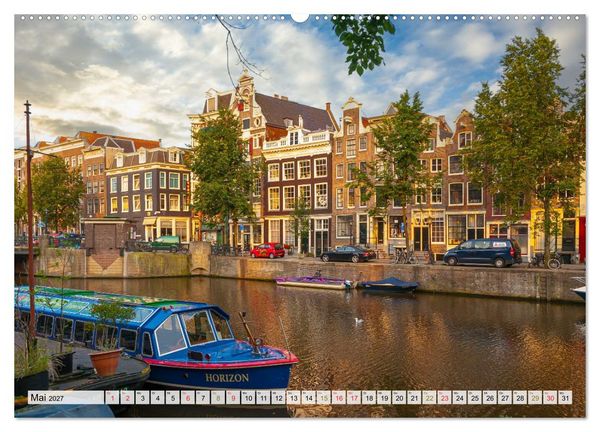 Produktbild: Ein Blick auf Amsterdam in Farbe (hochwertiger Premium Wandkalender 2027 DIN A2 quer), Kunstdruck in Hochglanz