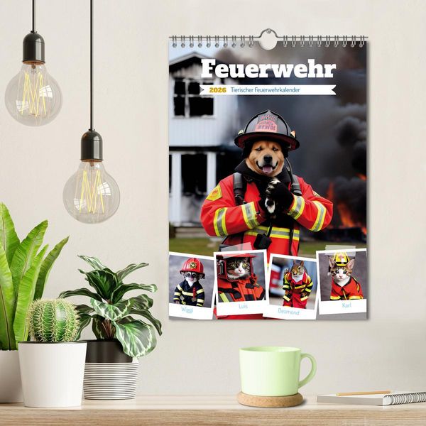 Produktbild: Feuerwehr - Tierischer Feuerwehrkalender (Wandkalender 2026 DIN A4 hoch), CALVENDO Monatskalender