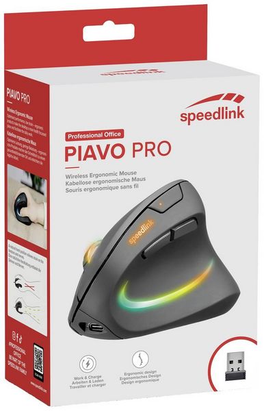 Produktbild: SPEEDLINK PIAVO PRO RGB Rechargeable Vertical Ergonomic Mouse - Wireless, rubber-black
