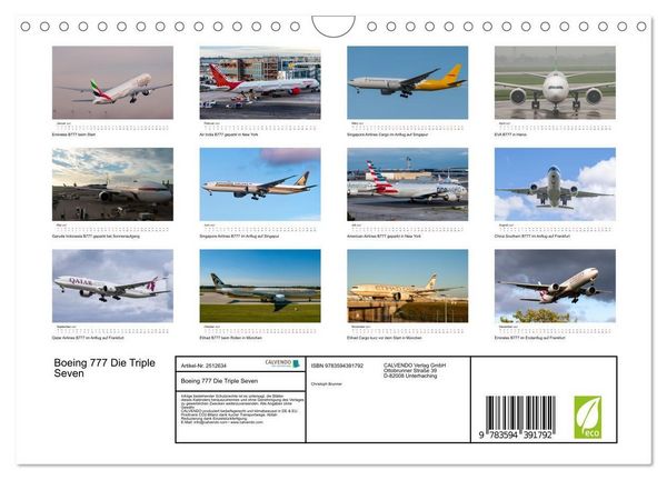Produktbild: Boeing 777 Die Triple Seven (Wandkalender 2027 DIN A4 quer), CALVENDO Monatskalender