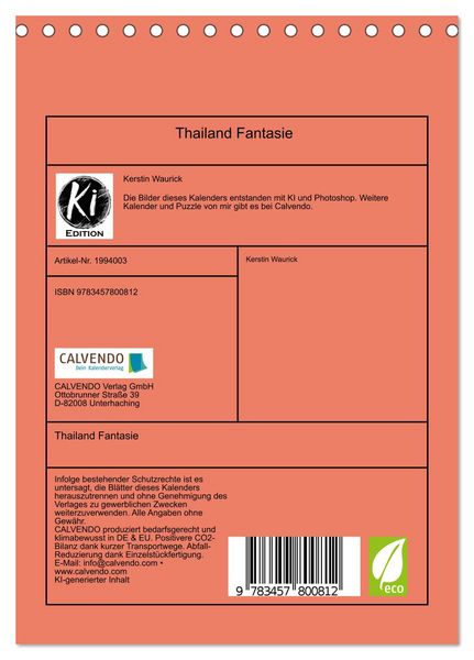Produktbild: Thailand Fantasie (Tischkalender 2026 DIN A5 hoch), CALVENDO Monatskalender