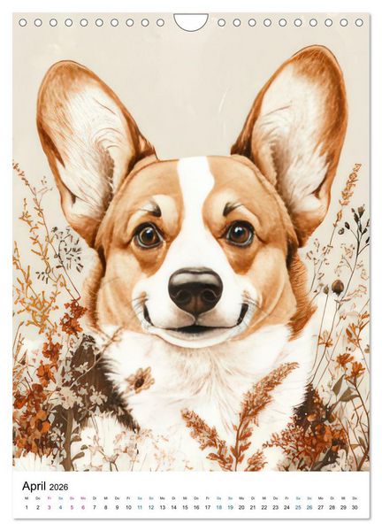 Produktbild: Corgis im Blumenrausch (Wandkalender 2026 DIN A4 hoch), CALVENDO Monatskalender