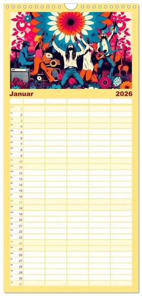 Produktbild: Familienplaner 2026 - Psychodelic Art mit 5 Spalten (Wandkalender, 21 x 45 cm) CALVENDO