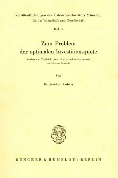 Produktbild: Zum Problem der optimalen Investitionsquote.