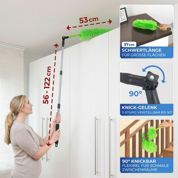 Produktbild: Mikrofaser-Staubwedel mit Teleskopstiel und Knickgelenk, antistatische Fasern